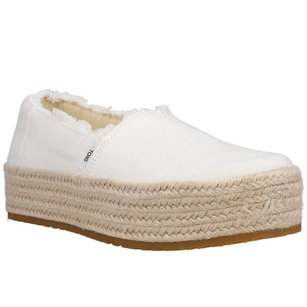 Womens TOMS White Canvas VALENCIA espadrilles Platform Slip On Casual Shoes NIB